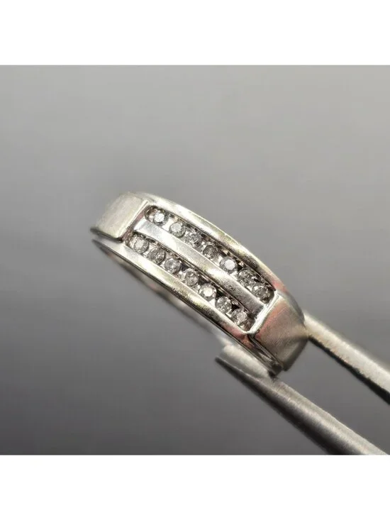 10k White Gold Natural Diamond Channel Set Band Ring Size 10.25 Signed NDI 4.05g - Picture 14 of 16